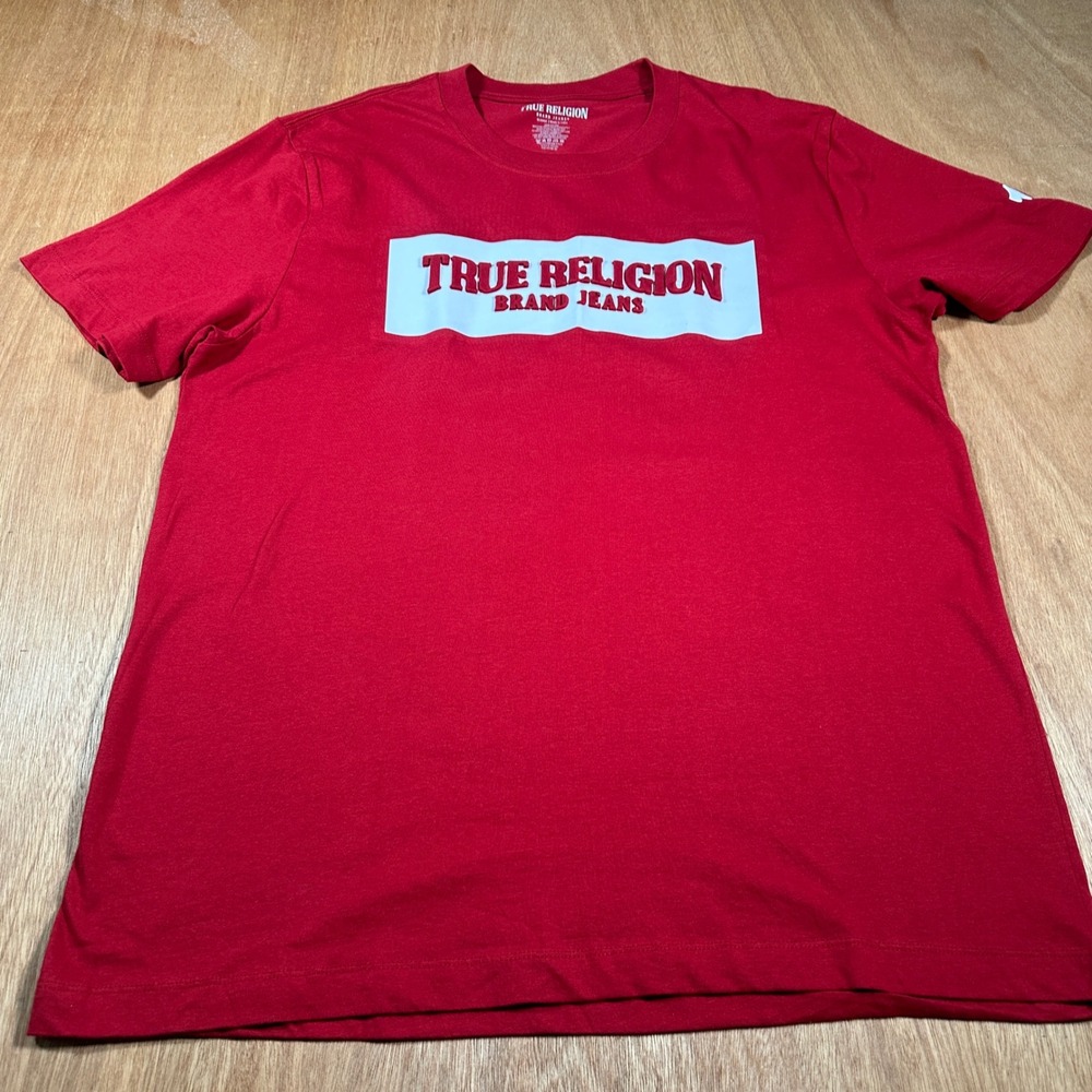 True Religion T-Shirt Mens XL Red Graphic Logo Short Sleeve Cotton Casual Tee